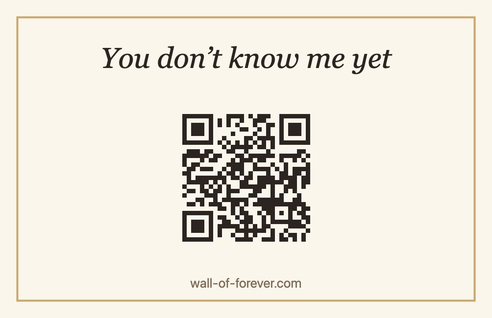 A small cream card with only a QR code and the words “You don’t know me yet”